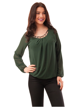 Bluza Dama Din Voal Cu Colier Brave Verde