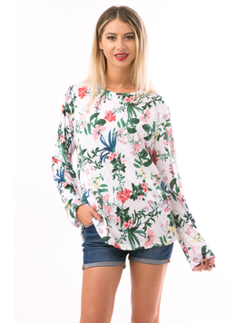 Bluza Dama BlossomParty Alb Roz Si Verde