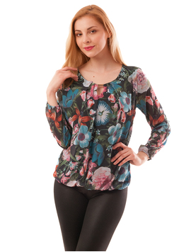 Bluza Dama Din Voal Cu Model Floral Suspicious Negru Si Albastru