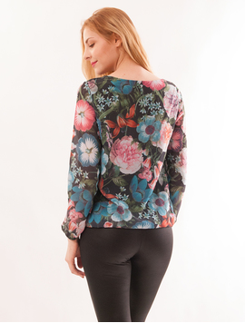 Bluza Dama Din Voal Cu Model Floral Suspicious Negru Si Albastru