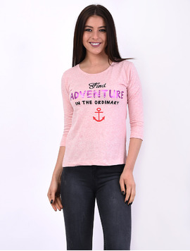 Bluza Dama Cu Imprimeu Find Adventure Roz