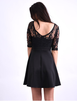 Rochie In Clos Cu Dantela Si Broderie Trip Neagra