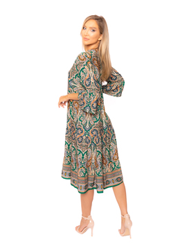 Rochie Dama VascozaAbstract Verde cu Bej