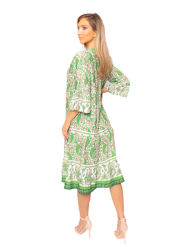 Rochie Dama VascozaAbstract Alb cu Verde